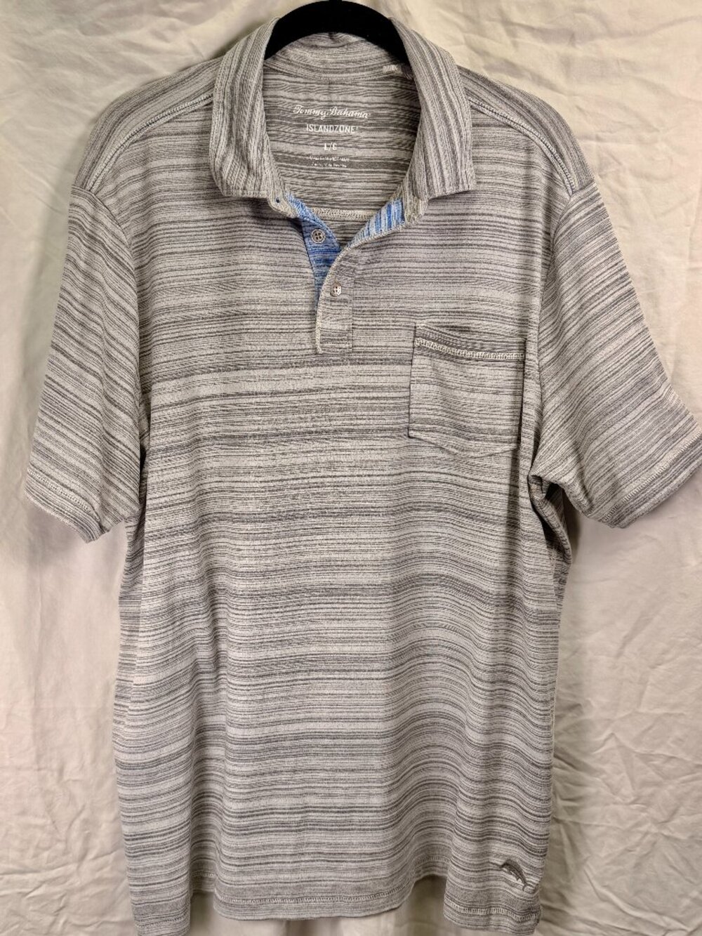 Tommy Bahama IslandZone Polo Shirt Men's Large Gray Space Dye Stretch Pocket